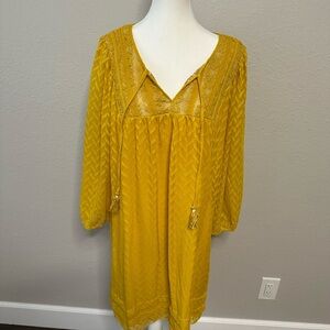 Anthropologie - Yellow Floral Dress with White Accents